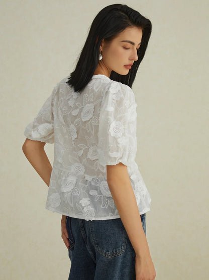 Elegant Floral Puff Blouse