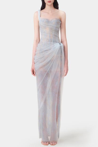 Elegant One-Shoulder Lace Corset Dress