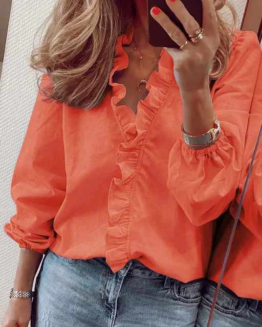 Flattering Slim Ruffle Blouse