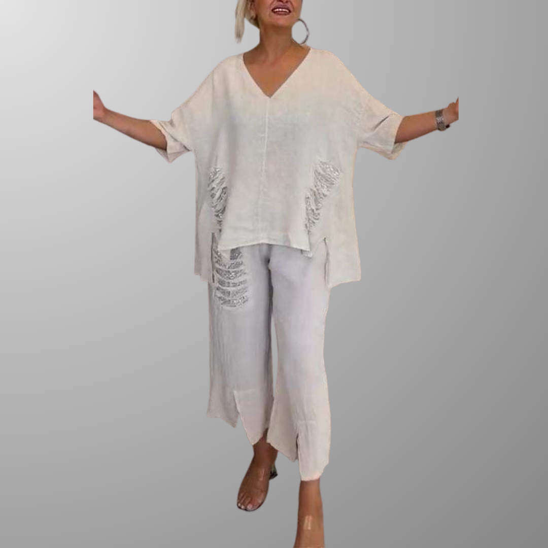 Cooling V-Neck Wide-Leg Set