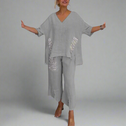 Cooling V-Neck Wide-Leg Set