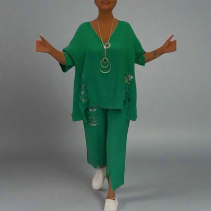 Cooling V-Neck Wide-Leg Set