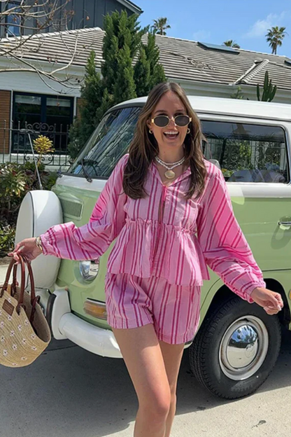 Coastal-Elegance Blouse-Shorts Set