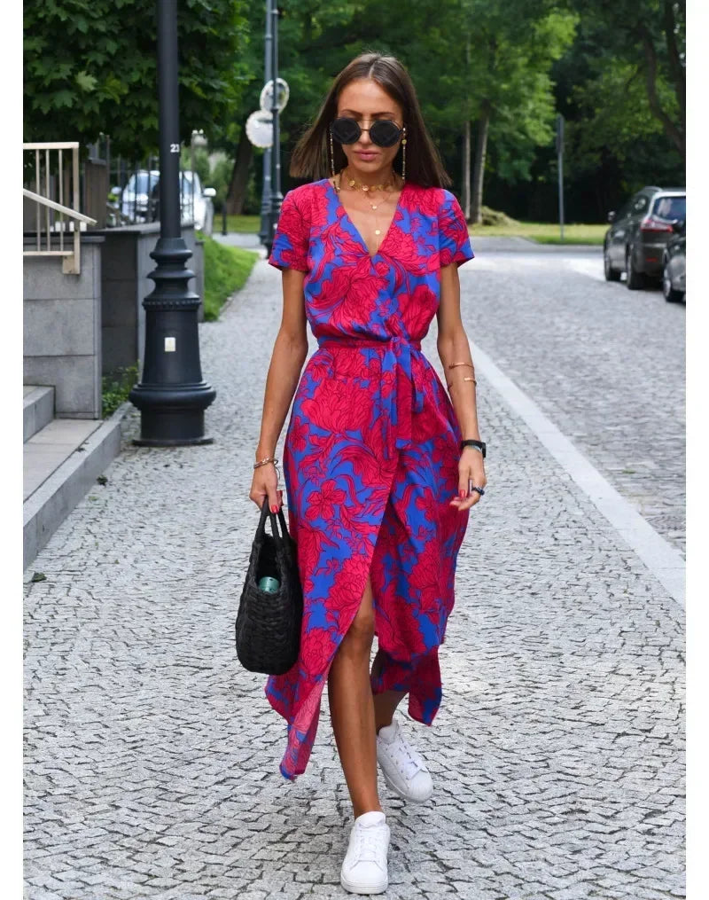 Vibrant V-Neck: Flattering Printed Dress