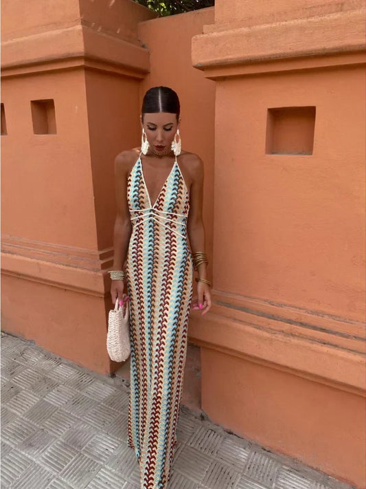 Elegant V-Back Long Dress