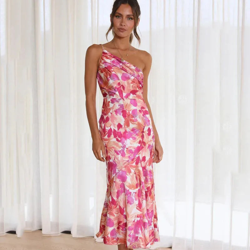 Elegant-Floral Asymmetrical Dress