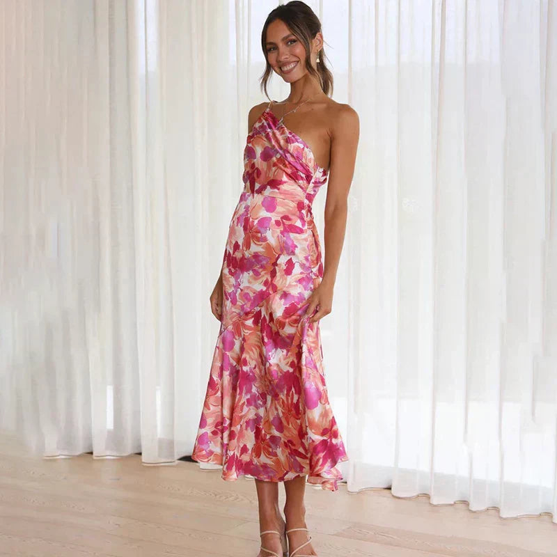 Elegant-Floral Asymmetrical Dress