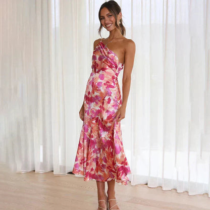 Elegant-Floral Asymmetrical Dress