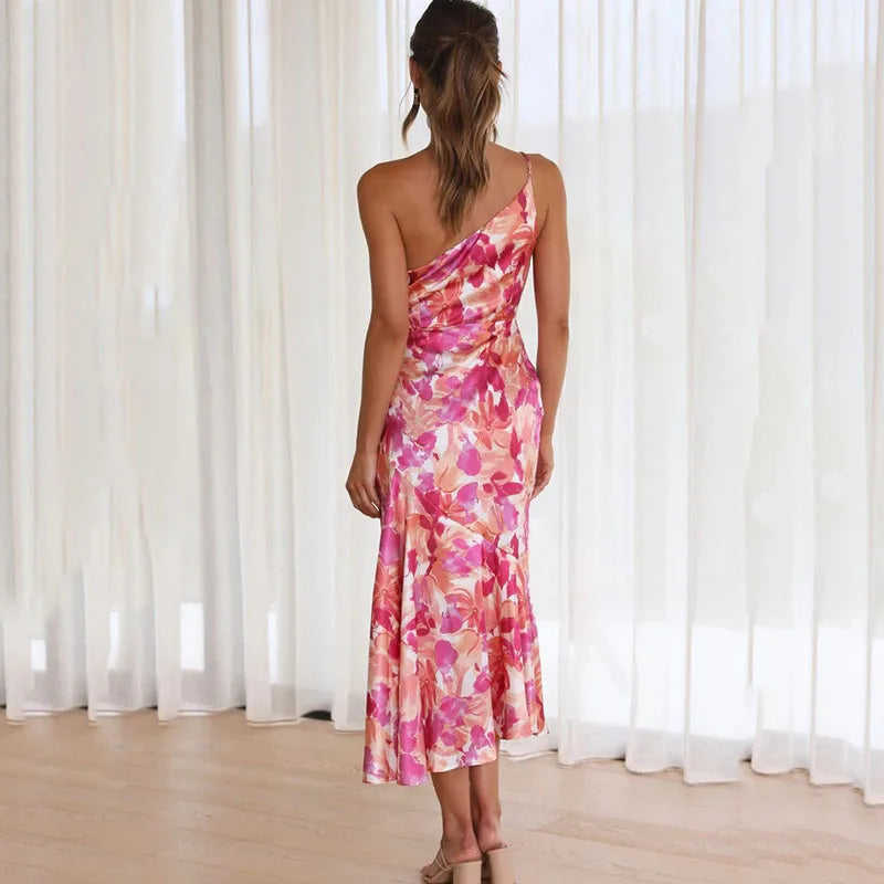 Elegant-Floral Asymmetrical Dress