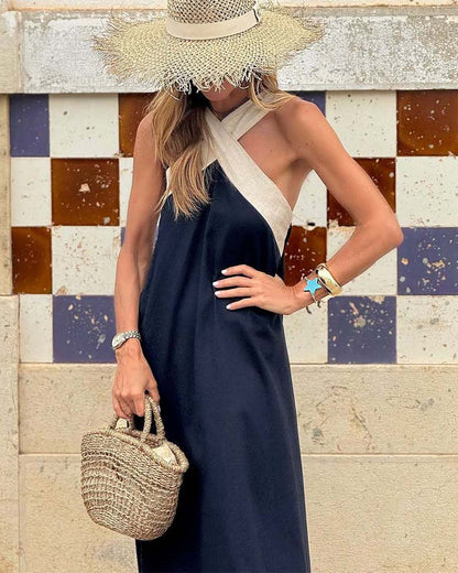 Elegant Cross-Neck Maxi Dress