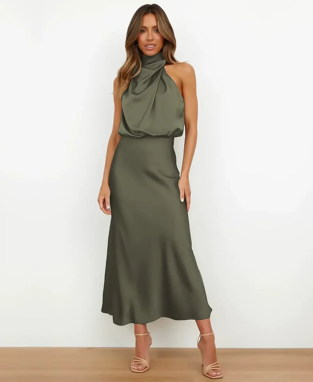 Elegant High-Waist Midi Dress