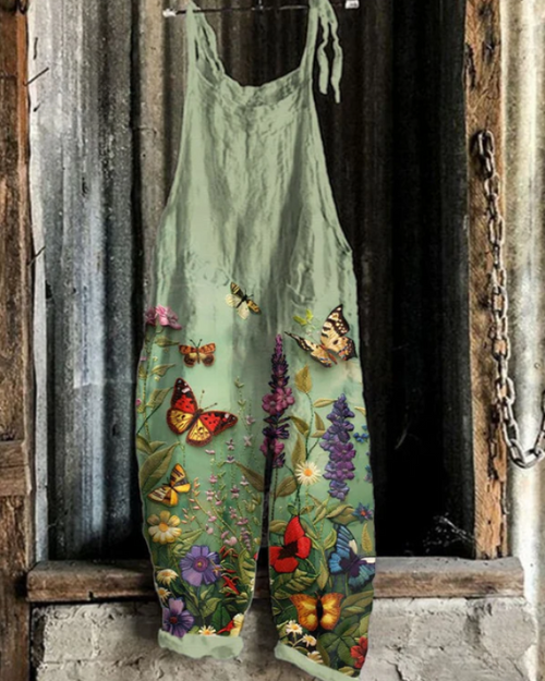 Crease-Resistant Floral Dungarees