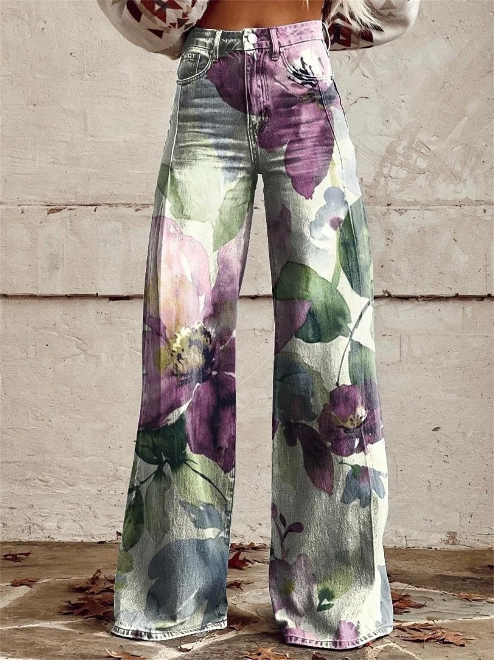 Floral Comfort Wide-Leg Pants