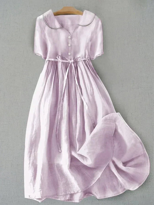 Waist-Defining Linen-Blend Dress