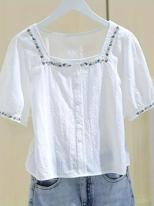Easy-Care Embroidered Blouse