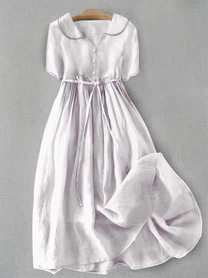 Waist-Defining Linen-Blend Dress