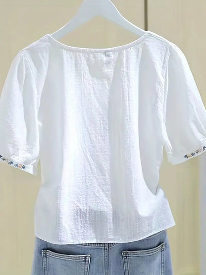 Easy-Care Embroidered Blouse