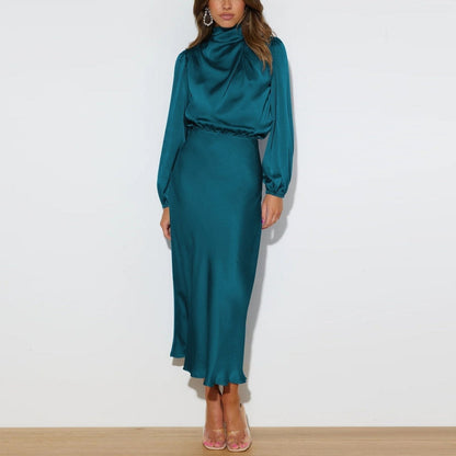 Silk-Elegance Long-Sleeve Dress