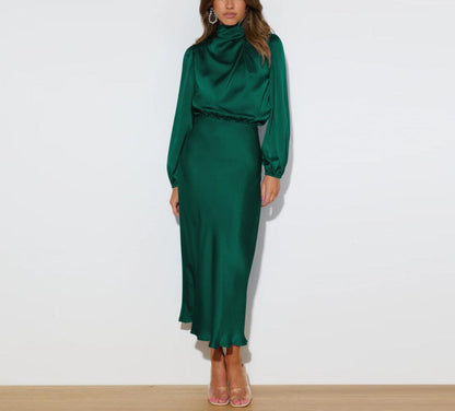 Silk-Elegance Long-Sleeve Dress