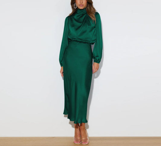 Silk-Elegance Long-Sleeve Dress