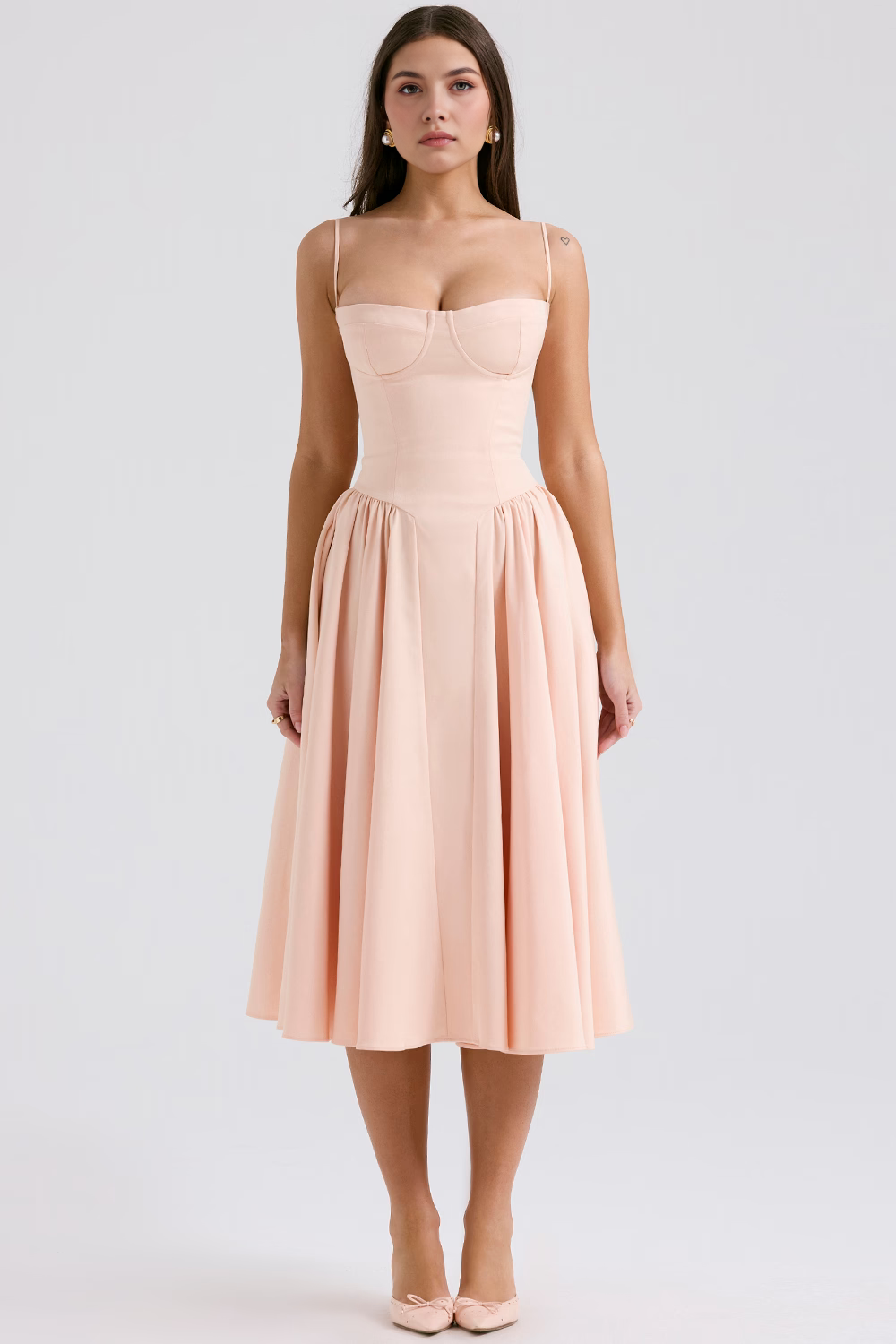 Elegant-Twill Midi Dress