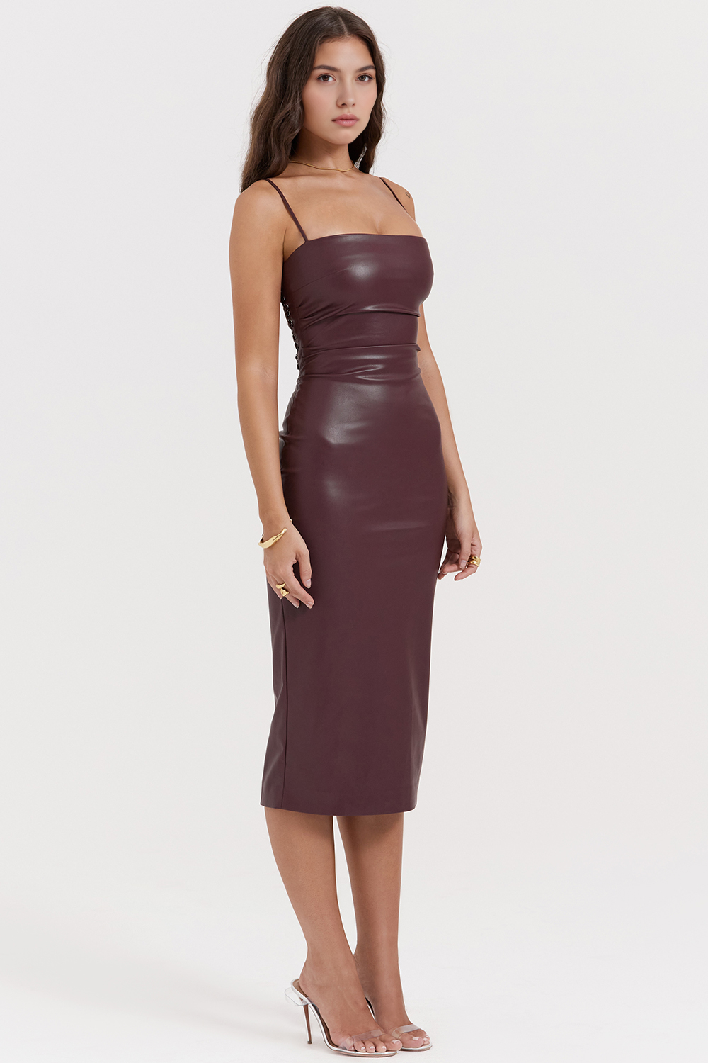 Chic Midi Vegan-Leather Dress