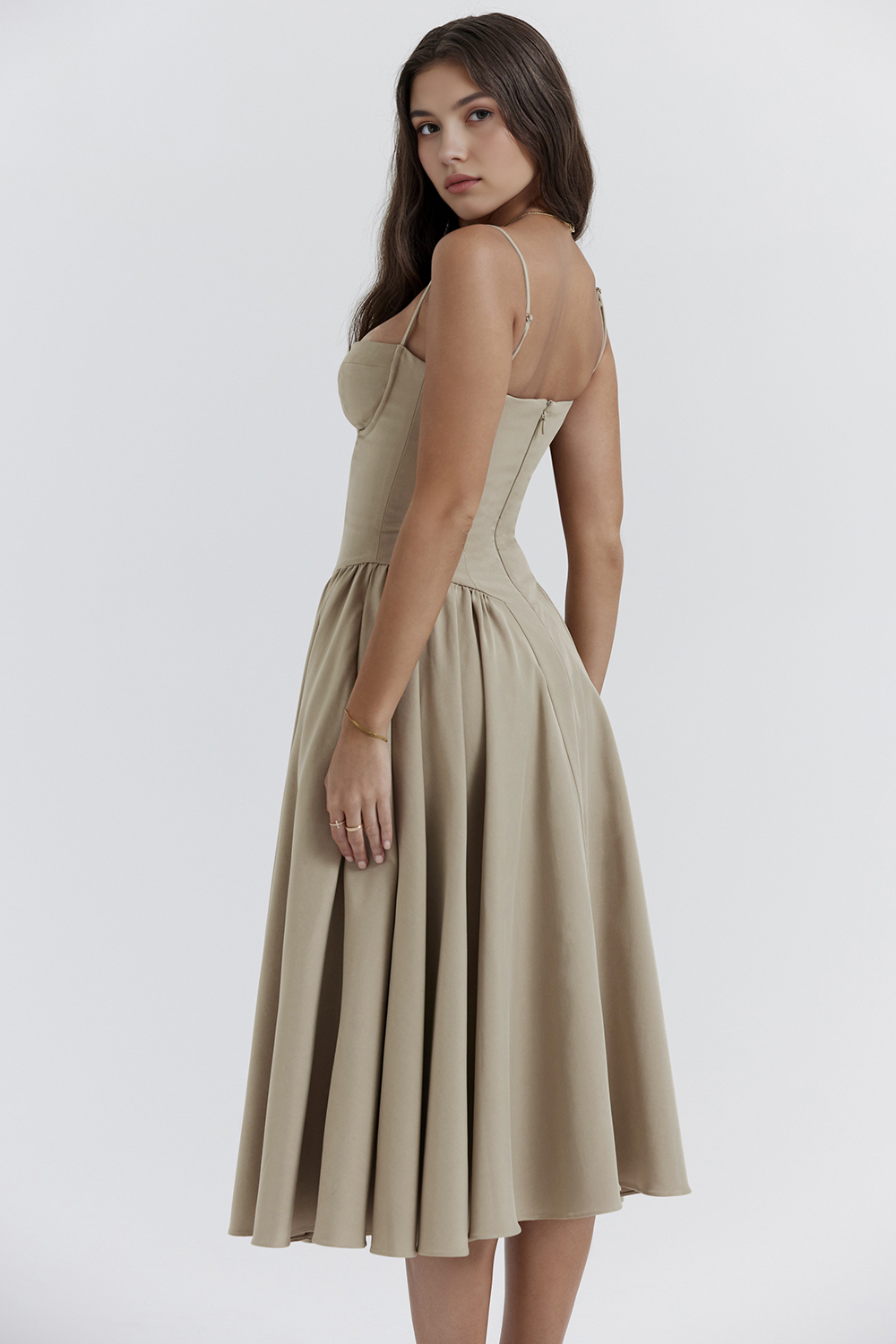 Elegant-Twill Midi Dress