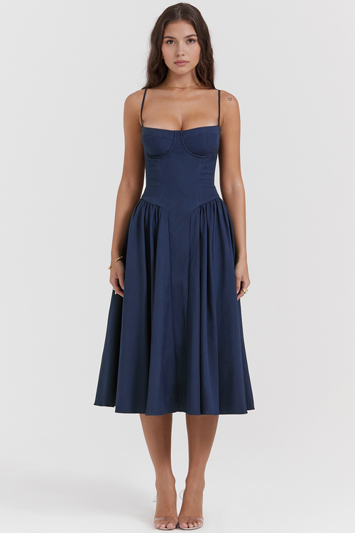 Elegant-Twill Midi Dress