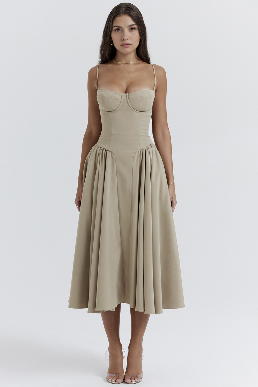 Elegant-Twill Midi Dress