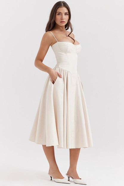 Elegant-Twill Midi Dress