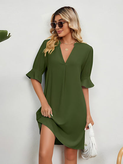 Effortless Elegance Pleated V-Neck Dress