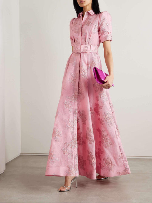 Elegant Belted Floral Maxi Dress