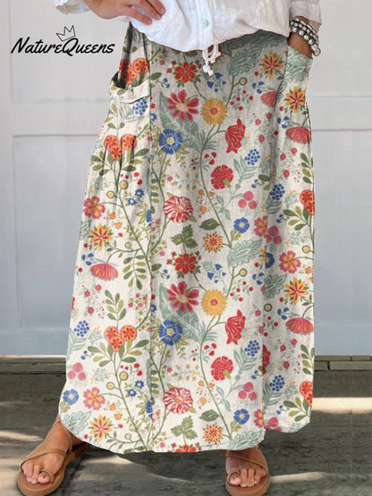 Floral Linen Pocket Skirt