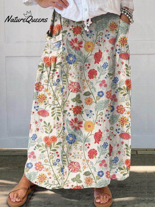 Floral Linen Pocket Skirt