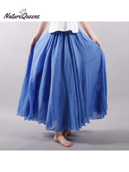 Linen-Comfort Floral Skirt