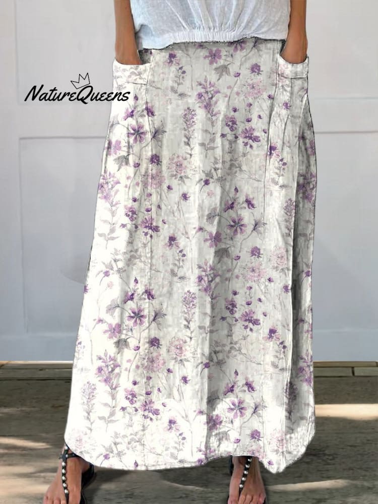 Vintage-Linen Floral Pocket Dress