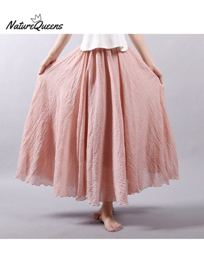 Linen-Comfort Floral Skirt