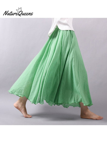 Linen-Comfort Floral Skirt