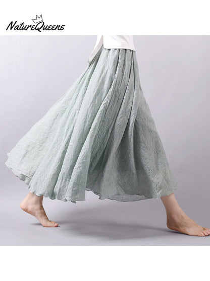 Linen-Comfort Floral Skirt
