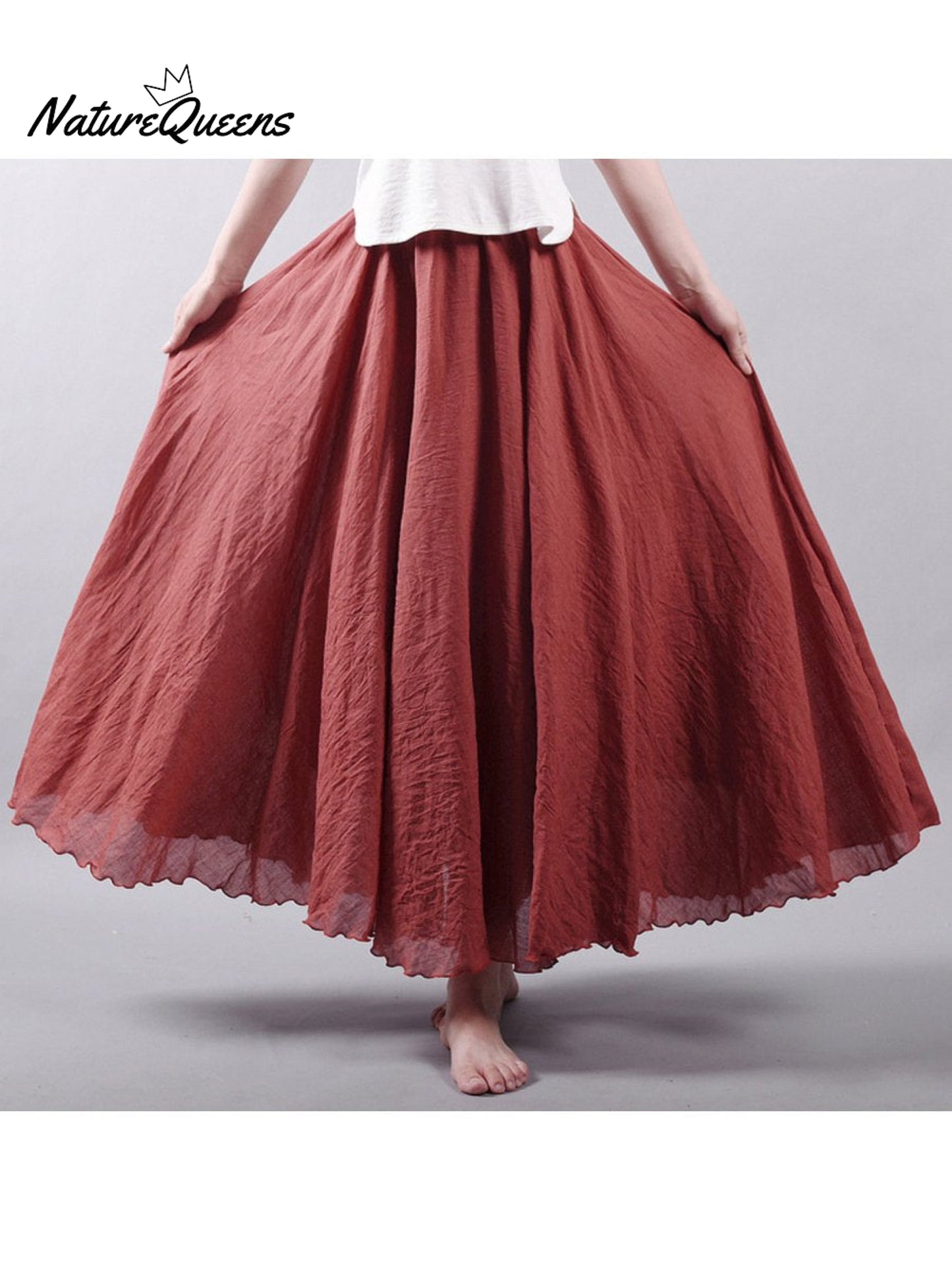 Linen-Comfort Floral Skirt