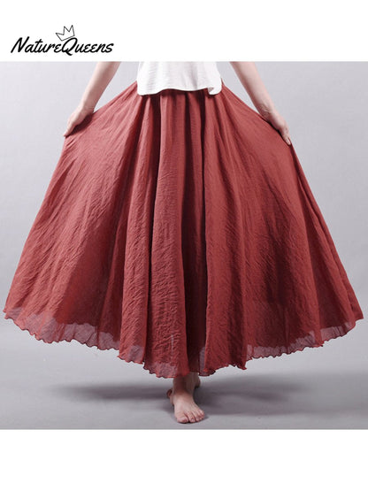 Linen-Comfort Floral Skirt