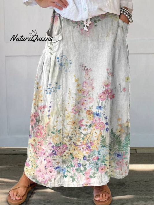 Vintage Floral Linen Skirt
