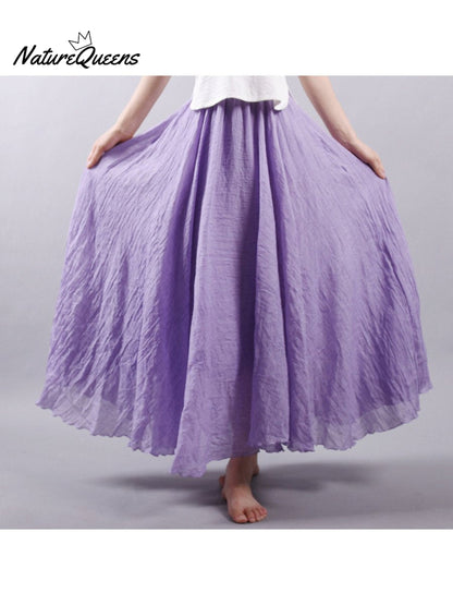Linen-Comfort Floral Skirt
