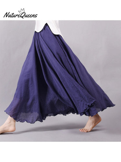 Linen-Comfort Floral Skirt