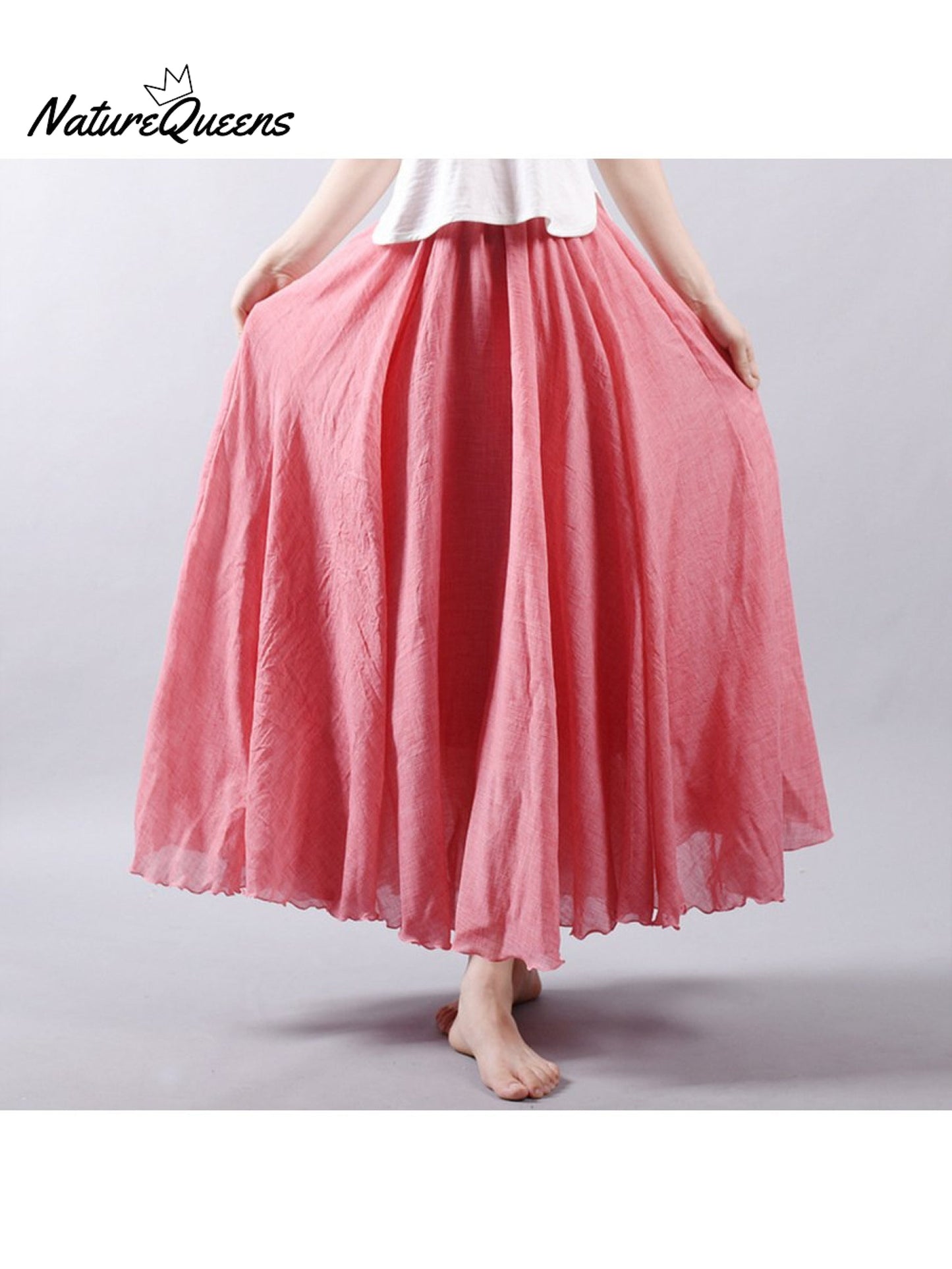 Linen-Comfort Floral Skirt