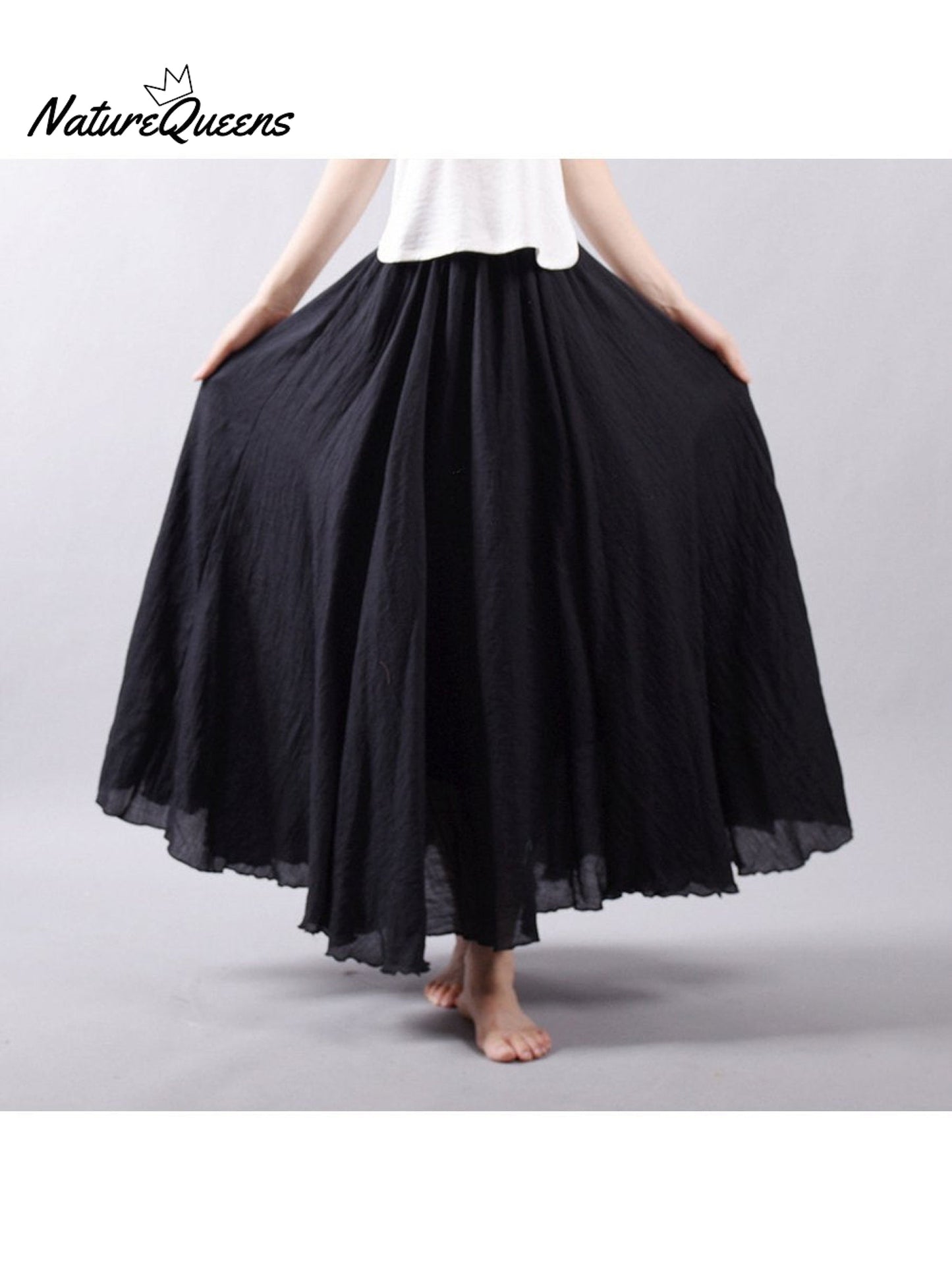 Linen-Comfort Floral Skirt
