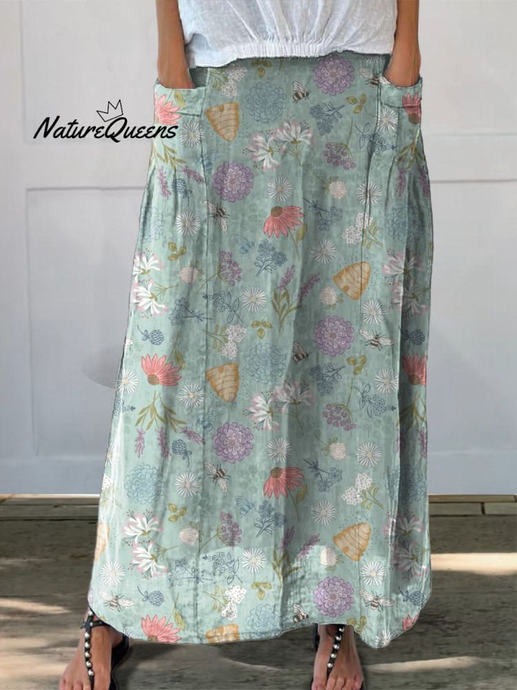 Floral-Breeze Linen Skirt