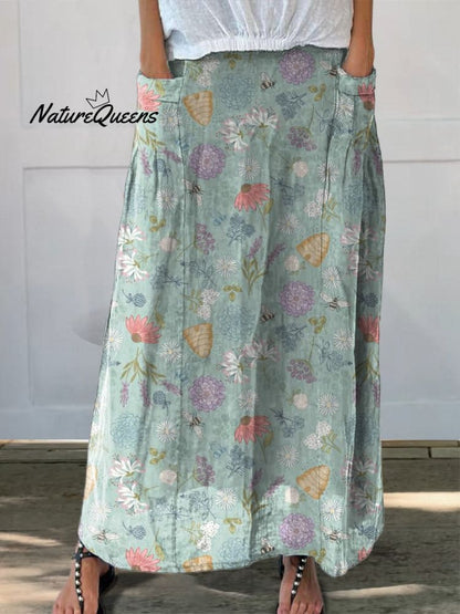 Floral-Breeze Linen Skirt