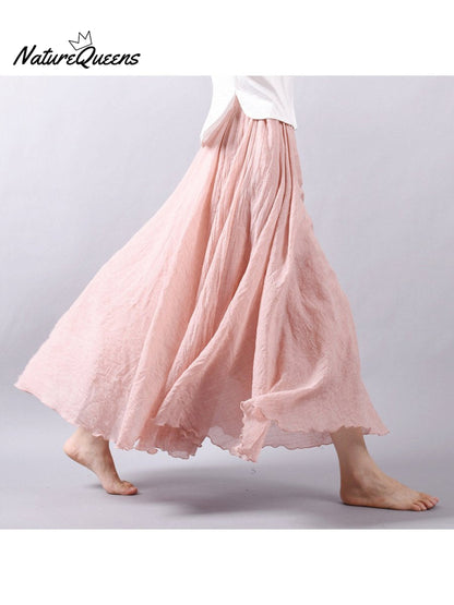 Linen-Comfort Floral Skirt