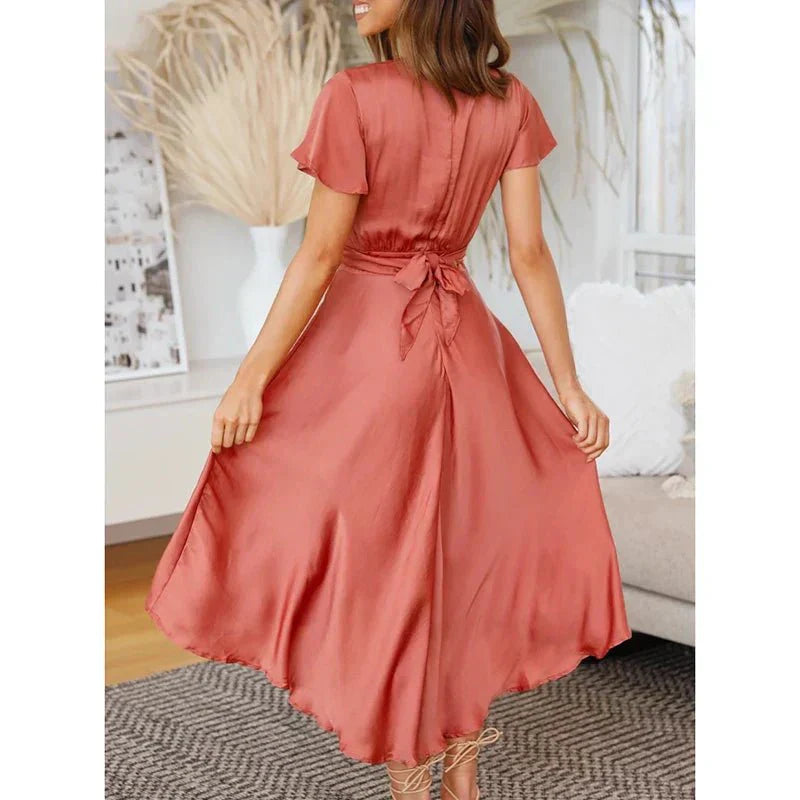 Elegant Flutter-Sleeve Midi Dress